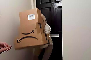 Crazy need jerking off guy meet an Amazon delivery girl and she decides to help him cum