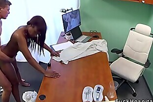 Ebony with stomach pain gets doctors cock 7 min