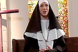 Tan lines Nun with Huge dildo at Theater