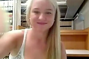 Sexy Blonde Busty Teen masturbates in public library