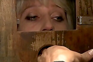 Bound Euro blond walked in public