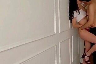 Hot brunette fucked hard standing up