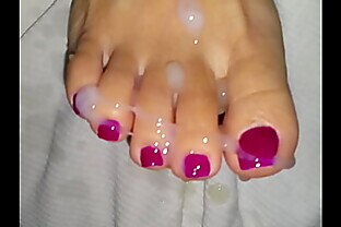 Asian pedicure toes get cumshot.