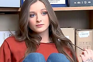 Blue eyed brunette teen thief got caught by a mall cop