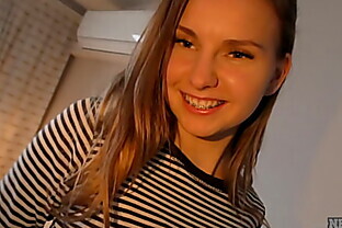 new girl 19yo with braces first time in studio