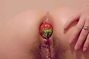 Best Extreme Vegetable Anal Insertion! Doggy style brunette fucks her hairy asshole and shows her gaping booty. Homemade fetish in the kitchen.