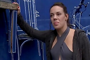 Brunette spanked and fucked in public