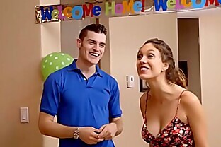 Teen and milf offered pussy as a present to bday boy