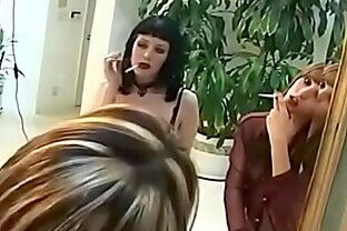 Mature bitch enjoying a cigar and deepthroating her chap