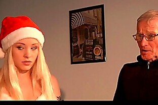 Dirty teen blonde hard ass slapped by Santa Claus