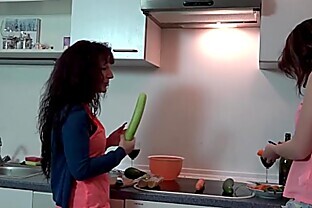 German Lesbians making out in the kitchen