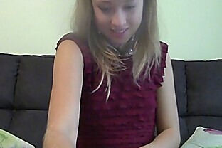 Collared Flat Chested Blonde Masturbates On Cam