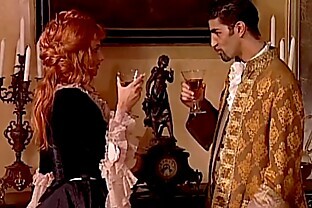 Redhead noblewoman banged in historical dress