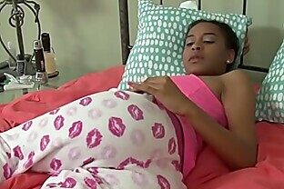 Ebony babe banged by white stepdad