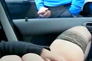 Horny bitch masturbates in car in front of voyeurs