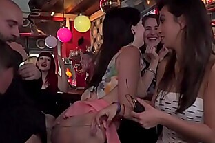Babes anal fucking in public orgy bar