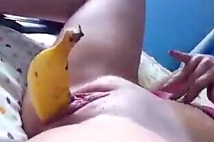 Brunette Dancer with banana at Exam