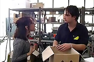 Sexy secretary in a warehouse brutally fucked by workers! 40 min