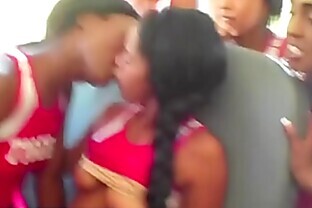 Black Cheerleaders  in uniform suck and lick on the bus - REALITYKINGS 8 min