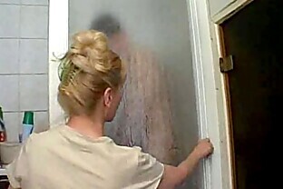 Charming Russian mother  with her son in bathroom 20 min